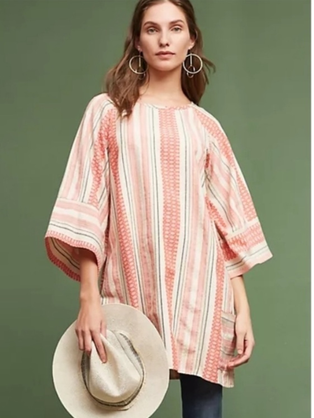 Anthropologie Stark X Coral Isle Striped Boho Wide Neck Coverup Tunic Dress XS